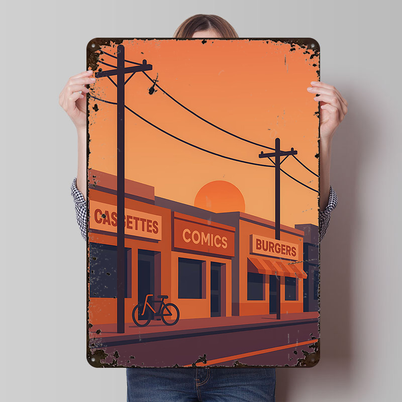 Retro Gaming Shops - Poster Stampato con Strada al Tramonto,