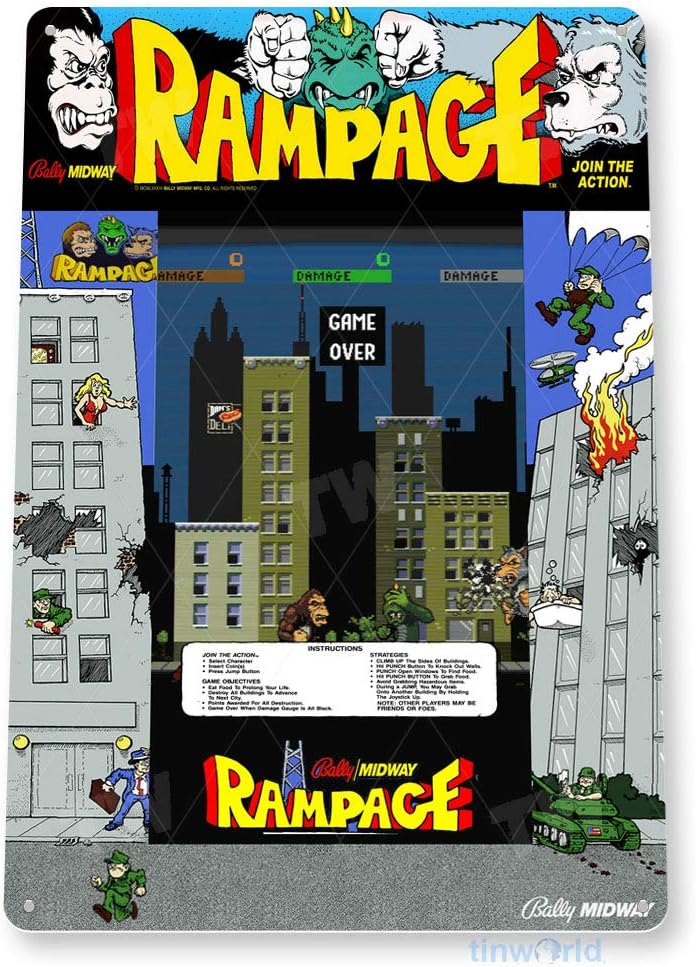 Retro Gaming Shops - TIN SIGN Rampage Arcade Sign Sala
